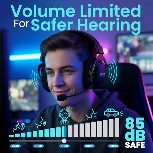 PuroGamer Kids Gaming Headset with Mic, Wireless 85dB Volume Limiting | 2.4GHz low-latency wireless gaming headphones with detachable mic, 32-hour battery, USB-C wired mode and 85dB limit