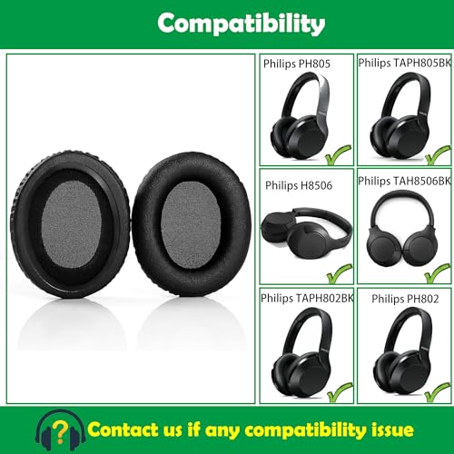 Premium Replacement Earpads Cushions Compatible with Philips PH805 TAPH805BK PH802 TAPH802BK H8506 TAH8506BK Headphones Ear Pads with Softer Protein Leather and Memory Foam