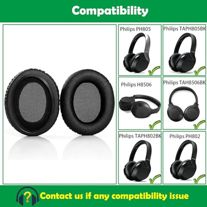 Premium Replacement Earpads Cushions Compatible with Philips PH805 TAPH805BK PH802 TAPH802BK H8506 TAH8506BK Headphones Ear Pads with Softer Protein Leather and Memory Foam