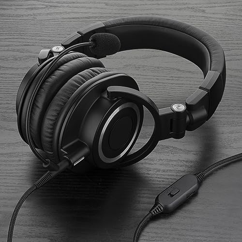 GEEKRIA Boom Mic Headphones Cable Compatible with ATH-M70x/M50x/M40x, 2.5mm Jack Nylon Braided Replacement Cord with Boom Microphone and Volume/Mute Control for Gaming & Meeting (5.6 ft)