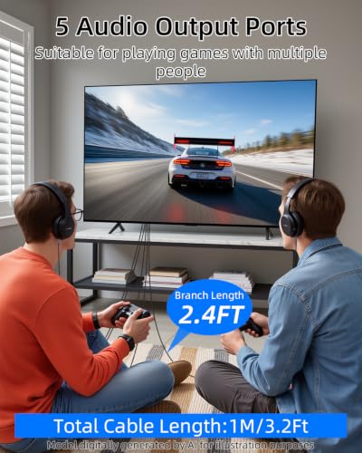 GELRHONR 3FT 3.5mm Audio Splitter 1 Male to 5 Male Cable, 1/8 Aux Y Splitter for Headphone, Speaker, Phones, Laptop (1 to 5) - style: 1 to 5