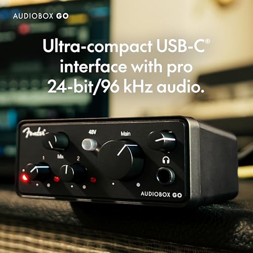 Fender AudioBox GO USB Audio Interface, for Guitarist, Vocalist, or Producer. Includes easy to use software, Fender Studio app, Amp and FX pack to create Studio Quality recordings. PC/Mac | Or Producer. Includes easy to use software, Fender Studio app, Am