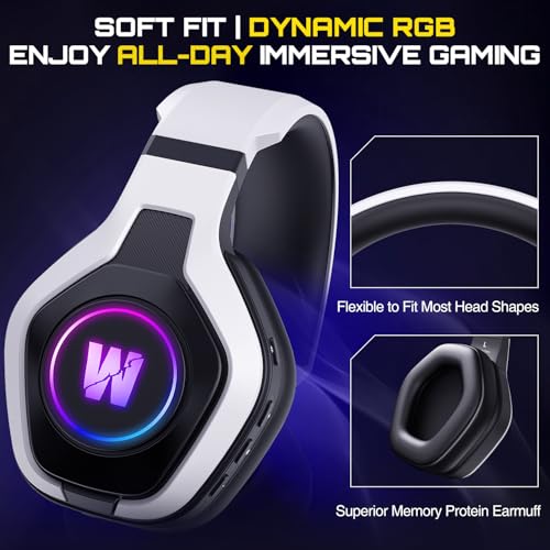 WolfLawS Wireless Gaming Headset for PS5, PC, PS4, 2.4G/Bluetooth Gaming Headphones with Noise Canceling Microphone, USB and Type-C Connector, 7.1 Surround Sound, RGB Lighting, 60H Battery