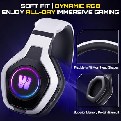 WolfLawS Wireless Gaming Headset for PS5, PC, PS4, 2.4G/Bluetooth Gaming Headphones with Noise Canceling Microphone, USB and Type-C Connector, 7.1 Surround Sound, RGB Lighting, 60H Battery