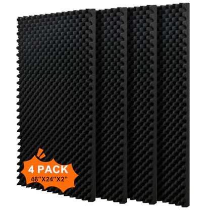 4 pack, 48x24x2 inches acoustic foam panels Egg Crate Foam Padding sound proof panels for walls Soundproof Foam Studio Acoustic Treatment Studio Foam panels Soundproofing Used to Absorb Echoes - color: 4P Black