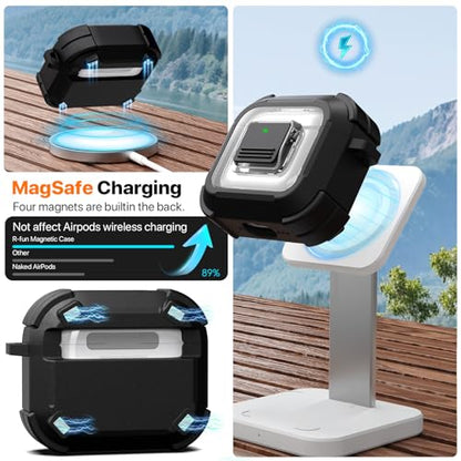 for AirPods 4 Case with Lock Magnetic Lid MagSafe, Black | Compatible with Apple AirPods 4th Generation Protective Case with Cleaner Kit & Carabiner, Powerful Drop Protection - color: A-TW-Black, size: Airpods 4th Generation