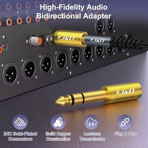 J&D 5-Pack 1/4 to 1/8 Headphone Adapter, 6.35 mm to 3.5 mm Stereo TRS Male to Female, Gold-Plated 3.5mm Plug Jack Connector for Guitar, Amp, Keyboard, Bass, Yellow - color: Yellow