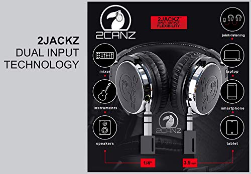 2CANZ Over-Ear Professional Wired DJ Headphones - 50mm Neodymium Drivers, Closed Back, Plush Comfrasoft Ear Cushions, 8-Way Adjustable Earpads, Foldable, and Joint Listening