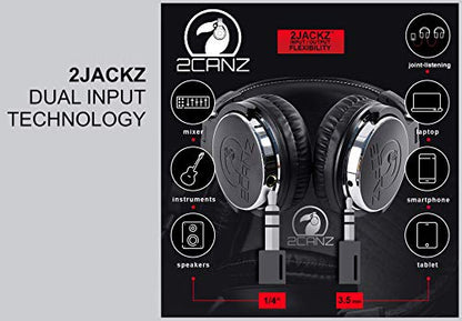 2CANZ Over-Ear Professional Wired DJ Headphones - 50mm Neodymium Drivers, Closed Back, Plush Comfrasoft Ear Cushions, 8-Way Adjustable Earpads, Foldable, and Joint Listening