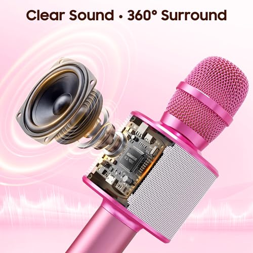 BONAOK Wireless Bluetooth Karaoke Microphone,3-in-1 Portable Handheld Karaoke Mic Speaker Machine Home Party Birthday for All Smartphones PC（Light Pink） - color: Light Pink