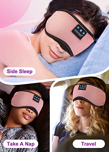 TOPOINT Sleep Mask Headphones Bluetooth 5.2 Wireless, Blackout Eye Mask for Women Men Sleeping Travel Meditation Gifts Cool Gadgets with Speakers Music,Microphone, Noise Canceling Ear Plugs, USB C - color: Pink, style: Ample Velvet