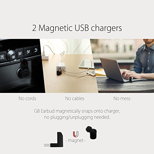 G8 Bluetooth Earpiece Wireless Headphone Mini Invisible Earbud, 6 Hrs Playtime 2 Magnetic USB Chargers Tiny Smallest Headset Single Car Earphone with Mic for Samsung Galaxy (1 Piece) - color: Black