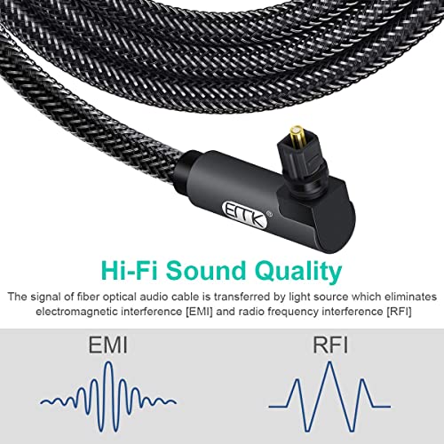 EMK 90 Degree Toslink Optical Cable 360 Degree Free-Rotating Plug Fiber Optic Cable S/PDIF Toslink Male to Male for Home Theater, Sound Bar, TV, PS4, Xbox,Grey (10ft/3m) - color: 90 Degree Design, size: 10ft/3m