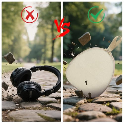 GWCASE Hard Shell Headphone Case with Secure Strap and Cable Pocket, Beige | 7.87 x 6.8 x 0.9" Interior, Shock-Resistant EVA for Commuters, Students and Travelers, Fits Most Foldable Over-Ear Headphone - color: Beige