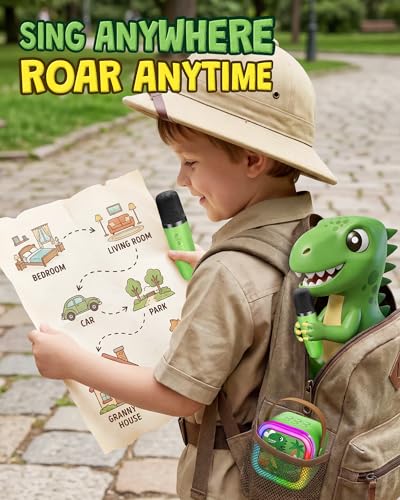 IROO Karaoke Machine for Kids Birthday Gifts for Girls Ages 4-12+ Years Old | 2026 Toys Ideas with 1-Month Karafun Premium, Mini Bluetooth Speaker With 2 Wireless Mics, MP3 Player for Family Home Party - color: Limited Edition Dinosaur