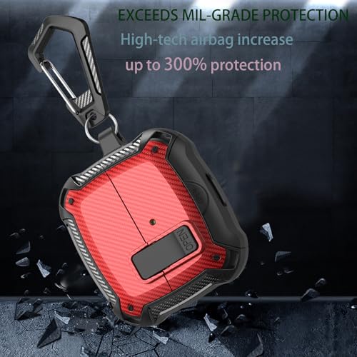 Compatible with Samsung Galaxy Buds 3 Pro Case/Bud3 Cover Lock Clip with Phone Stand for Men, Military Shell Galaxy Buds Pro 3/ Bud 3 Protective Armor Skin with with Cleaner Kit & Carabiner - color: ABlack/Red