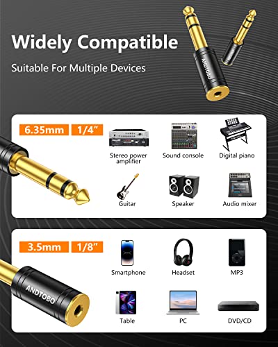 ANDTOBO 1/4''(6.35mm) Male to 1/8'' (3.5mm) Female Stereo Audio Jack Pure Copper Adapter for Headphone, Amp, 1 Pack-Black - color: 1/4 Male to 3.5mm Female -1PACK