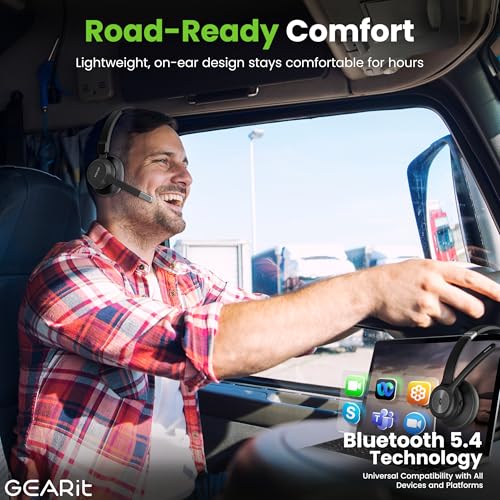GEARit Wireless Bluetooth Headset with Mic - 35 Hrs Talk Time - for Trucker, w/Noise Cancelling Microphone & Mute Button - Easy to Set Up Wireless for Work, Phone Calls, Homes, Offices - size: MONO Headset w/ 35 Hrs Talk Time