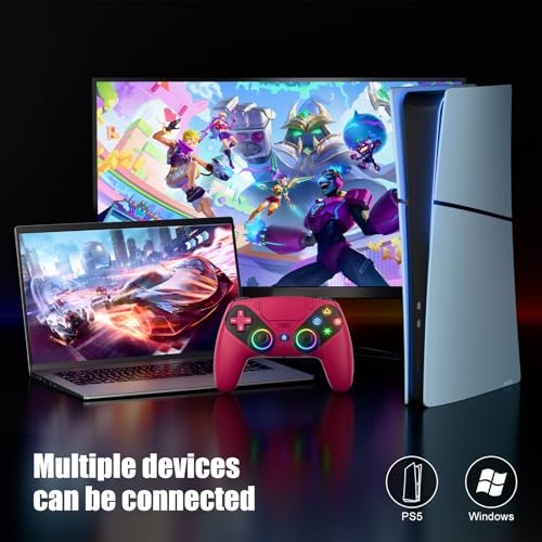 Gamrombo LED Wireless Controller for PS5, Compatible with PS5 Pro/Slim/PC, Dual Vibration, Macro/Turbo Function, 3.5mm Audio Jack, 6-Axis Motion Control Gamepad with Speaker(Maroon) - color: Maroon