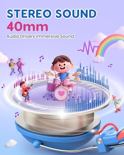 awatrue Kids Headphones, 74/85dB Volume Limiter, 3.5mm Jack Blue Red HK05 - color: Blue-Red