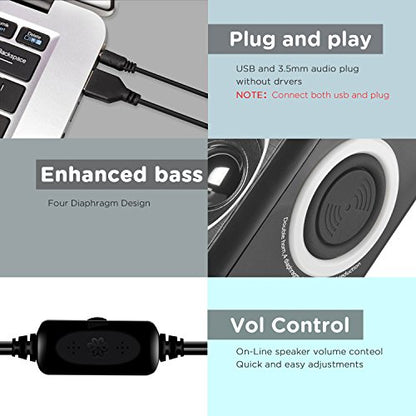 RECCAZR Computer Speakers with Surround Sound 2.0CH USB Wired Powered Multimedia Speaker for Desktop/TV/PC/Laptops/Smart Phone Built-in Four Loudspeaker Diaphragm (Gray) - color: Black & Gray