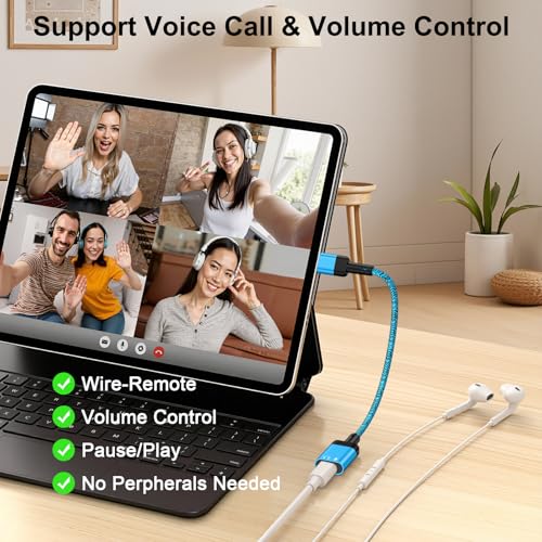 Lightning to USB C Adapter Audio for iPhone 17e 17 Pro Max Air 16e 16 15 Pro Max Plus, USB C Male to Lightning Female iPhone 17e Headphone Adapter Earbuds Adaptor Dongle Earphone Converter (NO CHARGE) - color: Blue