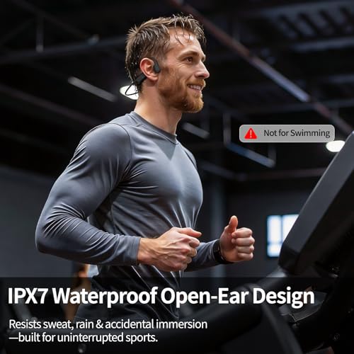 Open Ear Bone Conduction Headphones Bluetooth 6.0 Sports Earbuds with Mic, IPX7 Waterproof Sweatproof Headset for Running, Cycling, Lightweight Stereo Sound with Fast Charging