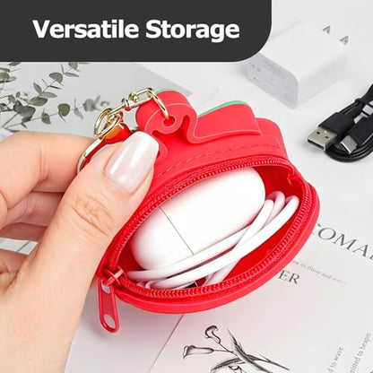【Woyinger】 Fruit Shaped Silicone Earbud Case for AirPods, Tech Organizer Pouch with Keychain & Wrist Strap, Mini Cable Coin Wired/Wireless Earphone Holder, Strawberry - color: A2-Strawberry
