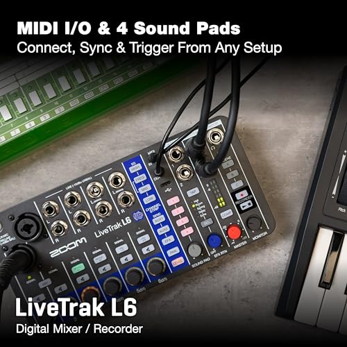 Zoom LiveTrak L6 Mixer/Recorder for Musicians & Podcasters | Clip-Free Audio with 32-Bit Float, 10 Channels, 2 Combo + 4 Stereo Inputs, MIDI, Effects, Battery Powered