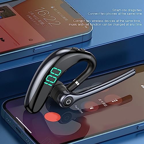 Yunseity Single Ear Bluetooth Headset, V18 Noise Cancelling Earpiece Bluetooth 5.3, Hands 65 Hours Talk Time Sports Headset with Mic, LED Power Display, Earhook 180°
