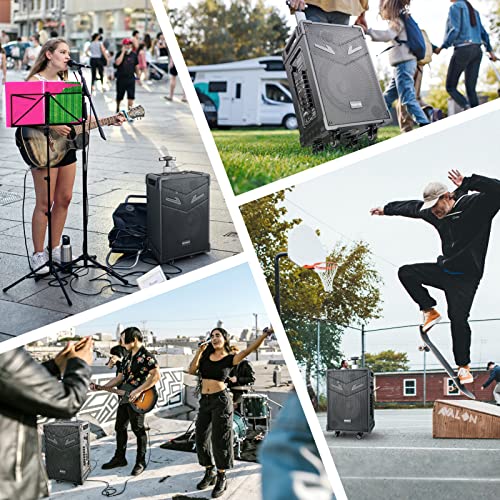 GTSK10-3 3-Way Portable Bluetooth PA Speaker System w/Wireless Mics – 10" Karaoke Speaker with Subwoofer, FM Radio, TWS, Rolling Wheels & Rechargeable Battery for Parties, Events, Game Day & Outdoors
