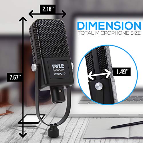 Pyle Large Diaphragm Condenser Microphone Kit - Cardioid Condenser Mic w/Desktop Stand, LED, XLR Audio Cable, for Gaming, Streaming, Podcast, Recording, Studio Vocal, YouTube, Voice Over PDMIC70,Black