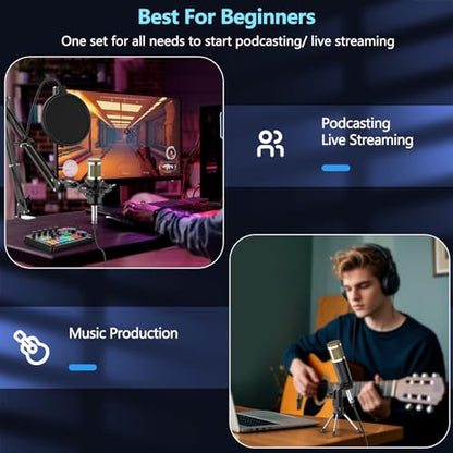 F998 Podcast Equipment Bundle, SINWE Condenser Microphone with Audio Mixer | BM-800 Mic with Tripod Stand and Live sound card for Studio Recording,Streaming, Singing, YouTube & Gaming