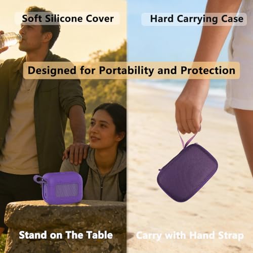 Protective Case for JBL Go 5 Portable Bluetooth Speaker | Accessories Hard Carrying Case and Silicone Cover with Metal Carabiner (Purple Case) - color: Purple Case