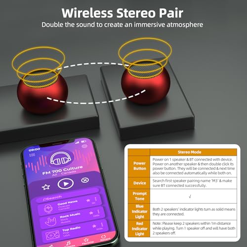 2Pack Portable Mini Speakers, Bluetooth Tiny Speaker,Wireless Micro Speaker for Phone/PC/Tablet, Rechargeable Battery, Built-in Microphone, Cute Mini Speakers with Strap to Carry, Red - color: Red