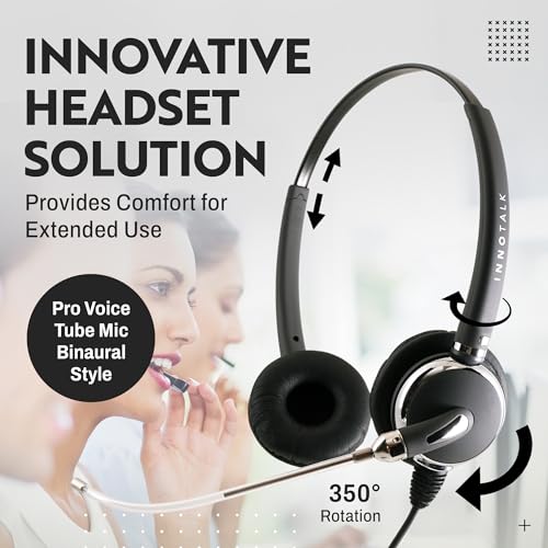 INNOTALK - Headset for Cisco Phone, Pro Voice Tube Mic Wired Headset with QD Sturdy 9 Ft. Cord Pigtail Adapter, Wired Headphones, Cost Effective Corded Headset - size: VoiceTube-Binaural
