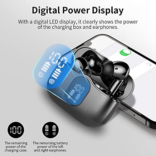 Wireless Earbuds, Bluetooth 5.4 Headphones Bass Stereo, Ear Buds with Noise Cancelling Mic LED Display, IP7 Waterproof in Ear Earphones, 36H Playtime for Laptop Pad Phones Sports Workout, Black | Ear Buds with Noise Cancelling Mic LED Display, 36H, IP7 Wa