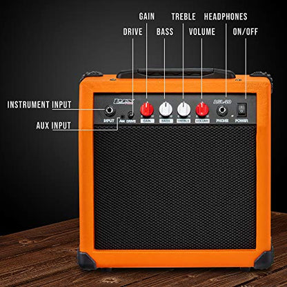 LyxPro Electric Guitar Amp 20 Watt Amplifier Built in Speaker Headphone Jack and Aux Input Includes Gain Bass Treble Volume and Grind - Sunburst - color: Sunburst, size: 20 Watt