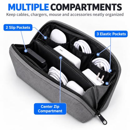 Electronics Organizer Tech Pouch for Cables and Chargers, Gray - color: Grey