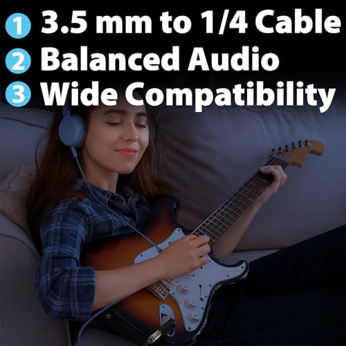 3.5mm to 1/4 Cable, TRS to TRS Stereo Audio Cord, 10ft | 3.5 to 1/4 Inch Braided Cable, Gold-Plated Connectors, Cables for Guitar, Keyboard, Digital Piano, Speaker, Mixer, Amplifier - size: 10ft