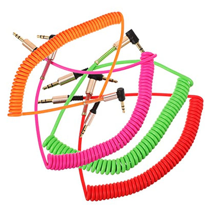 4-Pack 3.5mm Male to Male Audio Cable Coiled Stereo Aux Cord Angled and Straight Connectors Shielded TRS Patch Cable for Car Speakers Mixers Microphones Cameras Recorders