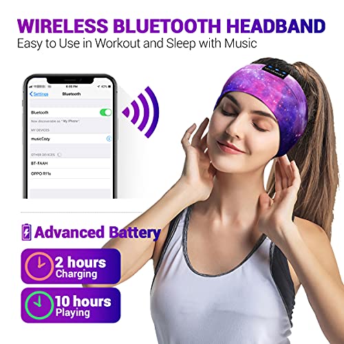 LC-dolida Sleep Headphones Bluetooth Headband Sleeping Wireless Headband Headphones with Thin HD Stereo Speakers Perfect for Side Sleepers, Sport, Yoga, Travel - color: Purple Starry