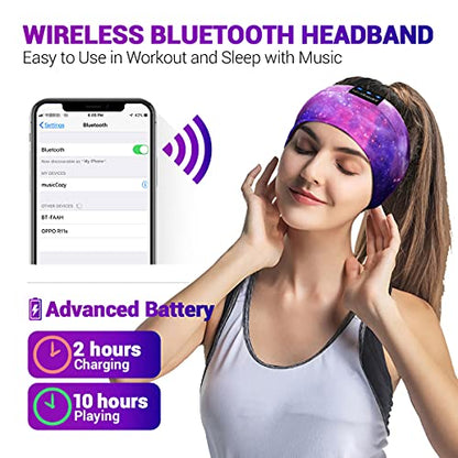 LC-dolida Sleep Headphones Bluetooth Headband Sleeping Wireless Headband Headphones with Thin HD Stereo Speakers Perfect for Side Sleepers, Sport, Yoga, Travel - color: Purple Starry