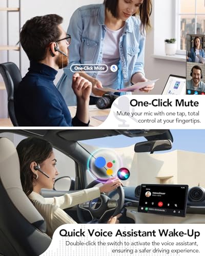 Bluetooth 6.0 Open-Ear Headset with Noise-Canceling Microphone | 96-Hour Talk Time, 950mAh Charging Case and Mute Button for Truckers, Work, iOS, Android and Laptops