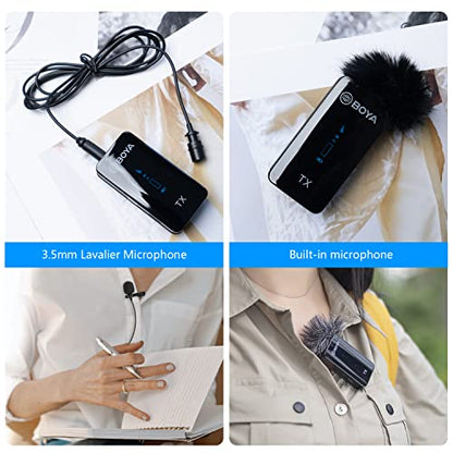 BOYA Wireless Lavalier Microphone, by-XM6 K1 2.4G Compact Professional Lapel Mic with Rechargeable Charging Case for iPhone/iPad/Android/Camera-7HR Battery, 328' Range,LED Display