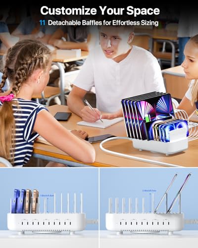 SooPii 100W 10-Port USB Charging Station, 10 USB-C PD Fast Charging Compatible with Phone,lPad,Galaxy, and Other Electronics, 10 Mixed Charging Cables Included (White) - color: White