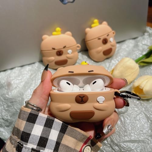 Wireless Charging Earphone Case Compatible with Airpods 4, Cute Animal Kapibala Design Soft Silicone Full Body Protective Skin Cover, Kids Girls Women Cartoon Earbuds Accessories - color: Kapibala A, size: Airpods 4