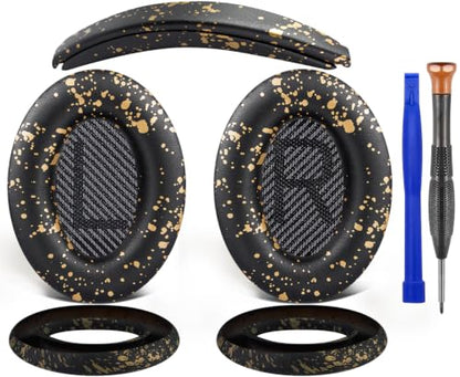 SOULWIT Replacement Kit for Bose QuietComfort QC35/QC35 ii Over-Ear Headphones, Ear Pads Cushions + Headband + Silicone Earpads Cover Protector - Black Gold - color: Black Gold