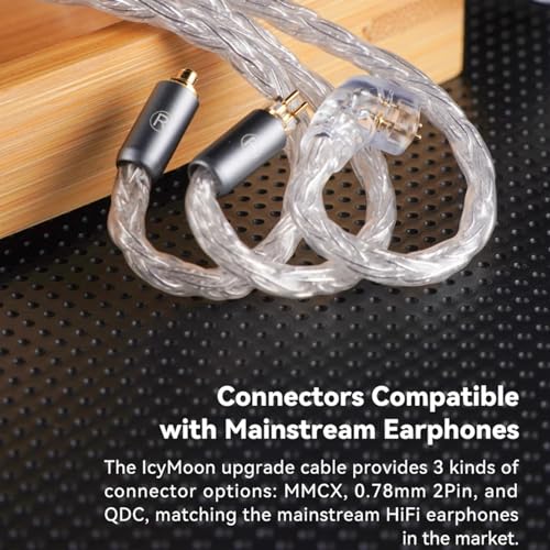 NICEHCK IcyMoon 3.5mm Single-End 0.78mm 2Pin IEM Upgrade Cable | 16-strand OCC silver plated OFC conductor, silver aluminum alloy shell, high fidelity sound, fits 2Pin in-ear monitor players - size: 3.5mm with 0.78 2Pin