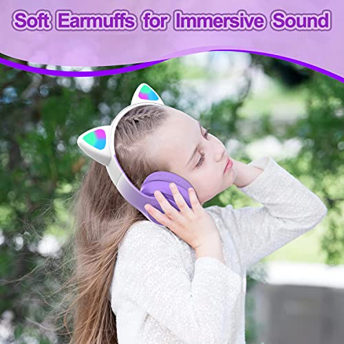 Kids Bluetooth Wireless Over-Ear Cat Ear Headphones with Microphone for Kids Teens Adults (Pro-Purple) | Cat Ear Headphones for Girls/Teenagers/Adults - color: New Purple